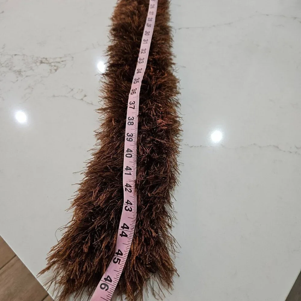 Brown Plush Glitter Eyelash Hand-Knit Scarf Boa Narrow Lightweight